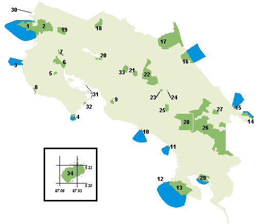 National Parks of Rica, Reserves and Protected areas